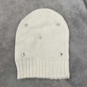 White beanie with rhinestones